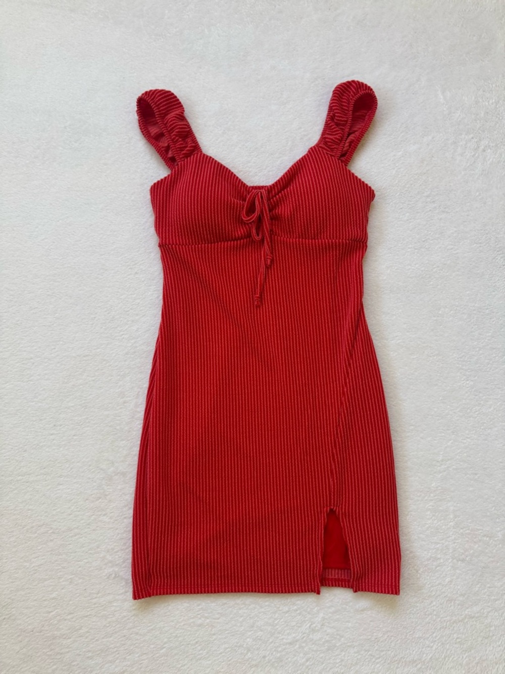 No Boundaries Red Ribbed Tie-Front Mini Dress